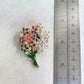 Delicate multicoloured flowers bouquet pearls gold pin brooch