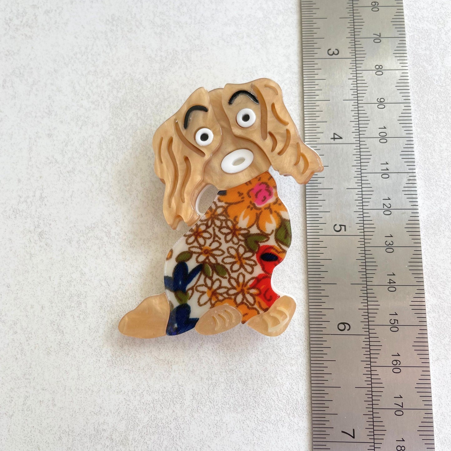 Charming Spaniel dog acrylic pin brooch