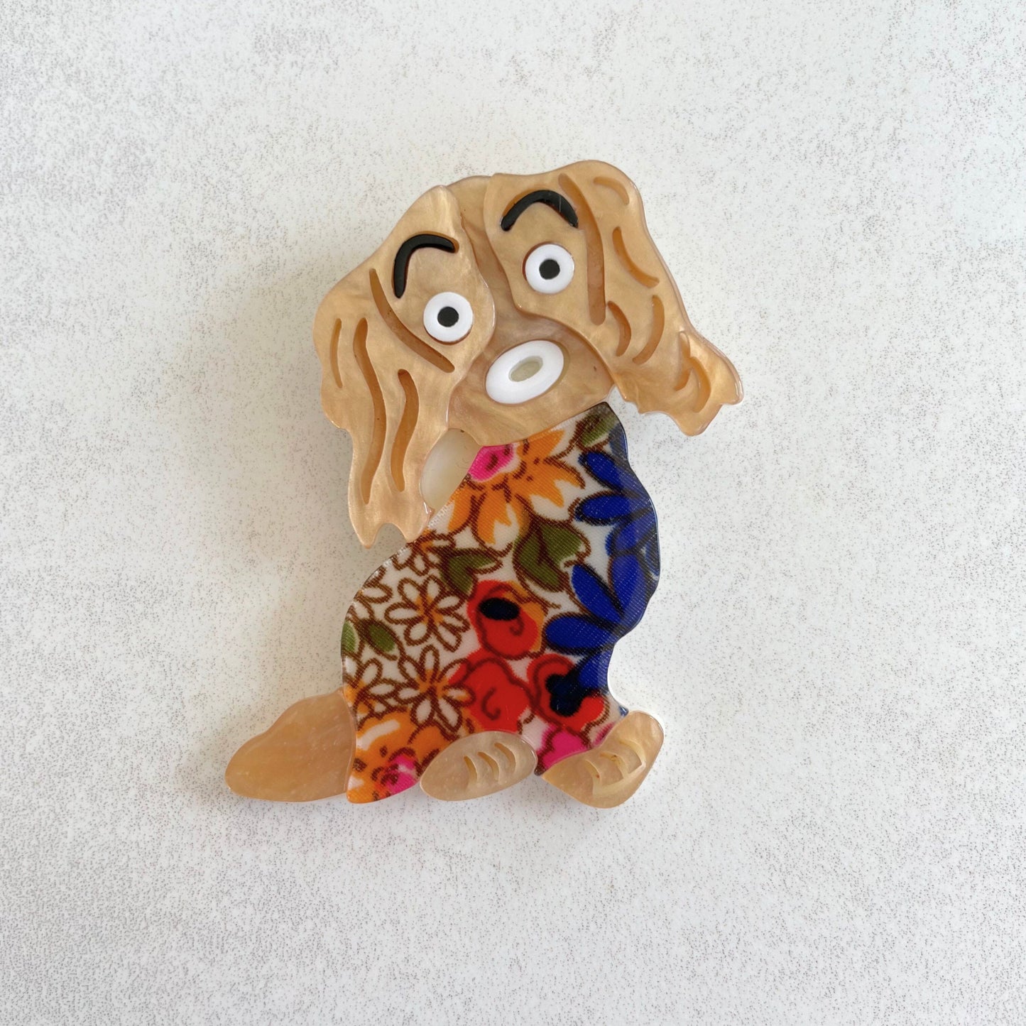 Charming Spaniel dog acrylic pin brooch