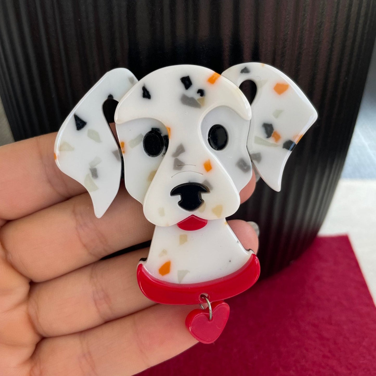 Charming Dalmatian dog acrylic pin brooch