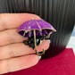 Charming purple umbrella black cat gold pin brooch