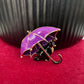 Charming purple umbrella black cat gold pin brooch