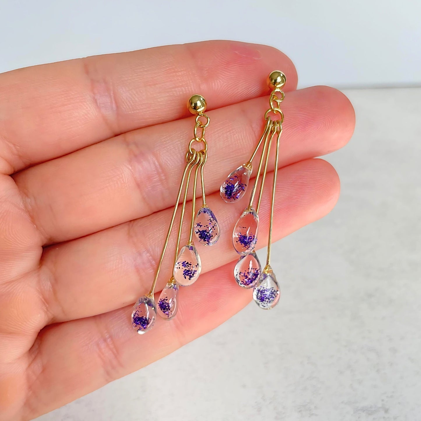 Purple Raindrop Dangling Earrings