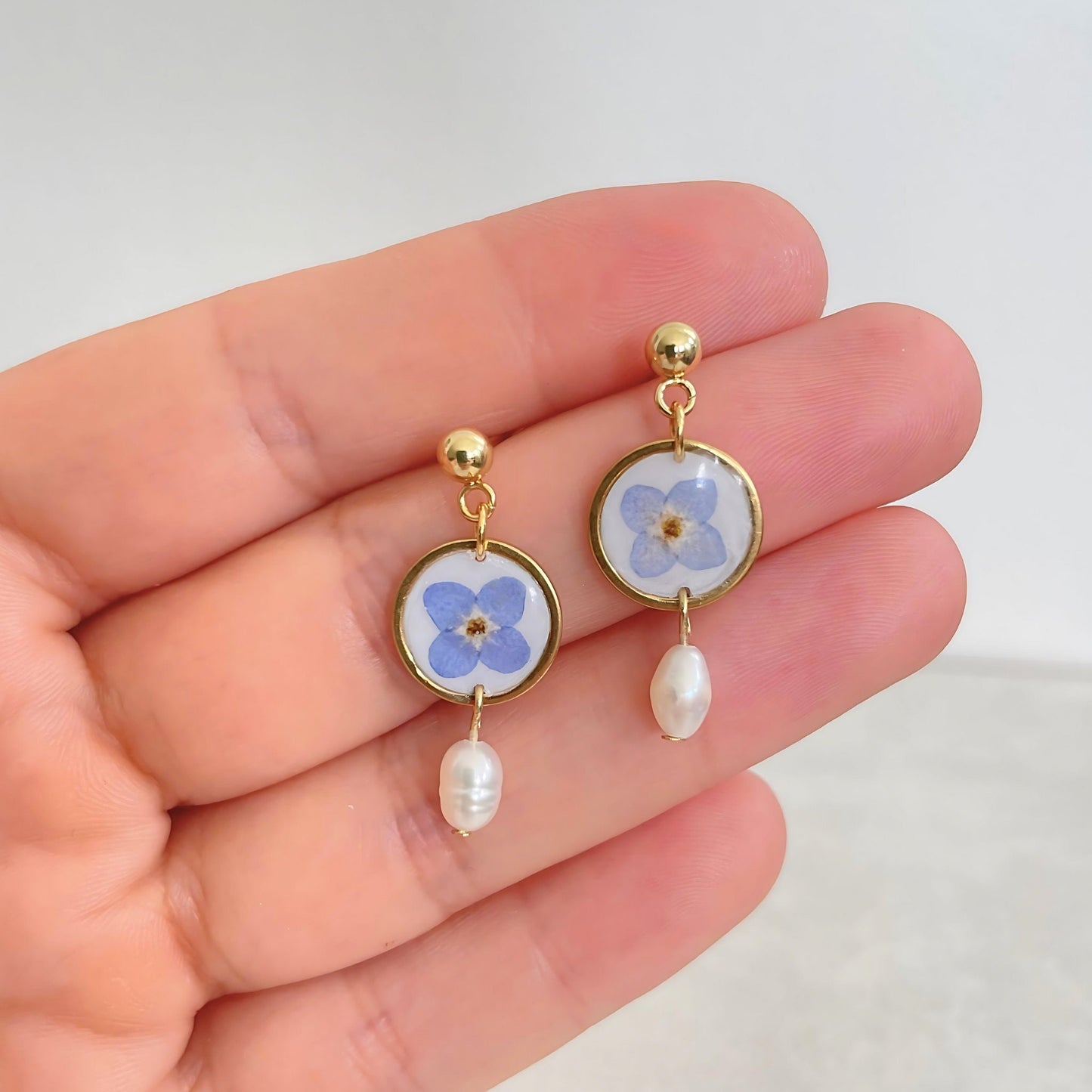 Forget Me Not Flower Pearl Drop Earrings