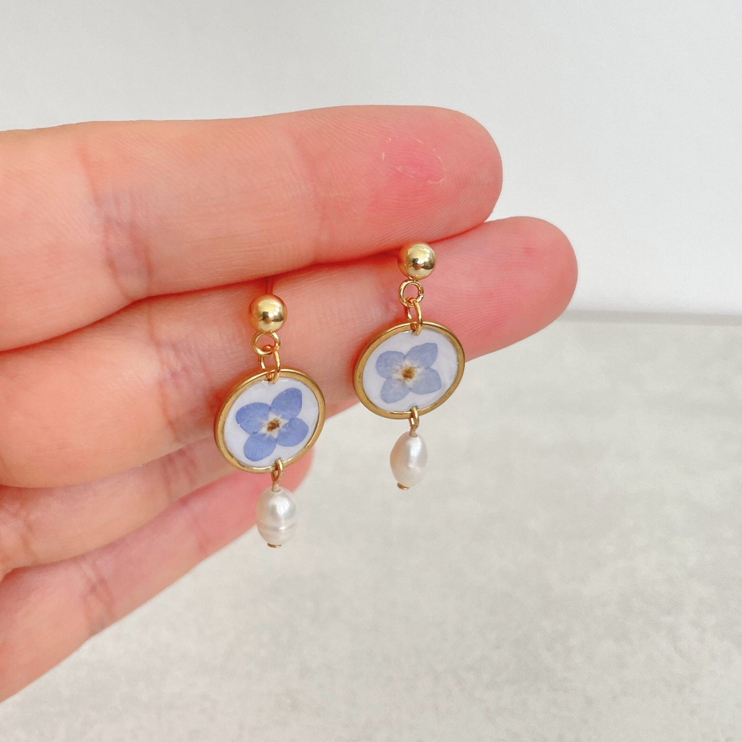 Forget Me Not Flower Pearl Drop Earrings