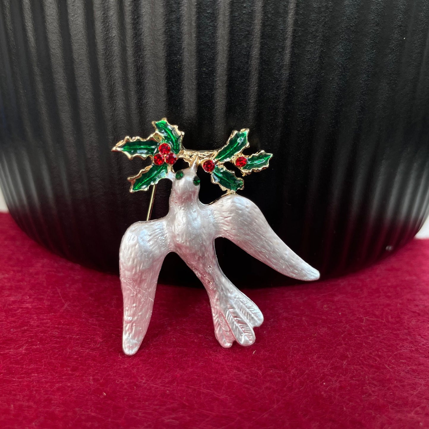 Peace Dove with holly flower pin brooch