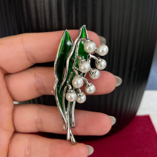 Vintage Style Lily of the valley flower silver pin brooch