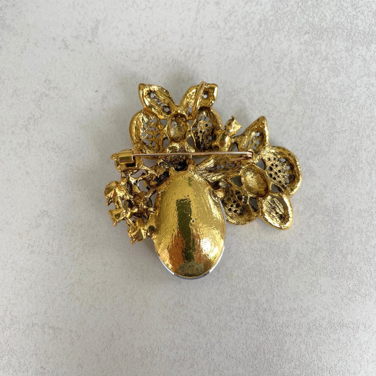 Vintage style large champagne steampunk flower gold pin brooch