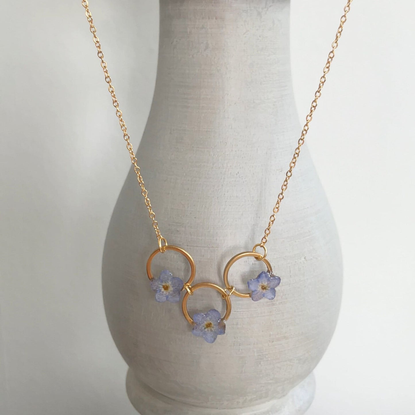 Forget Me Not Flower Circle Pendant Necklace