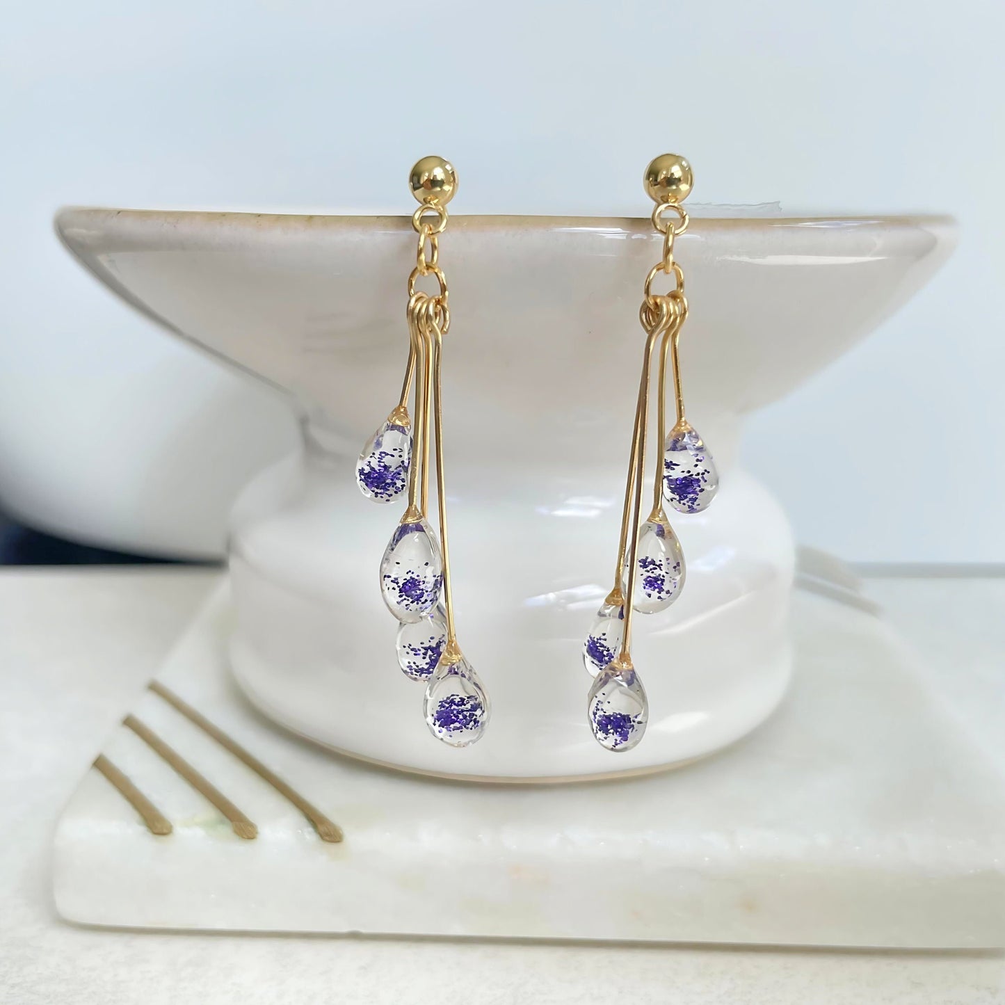 Purple Raindrop Dangling Earrings