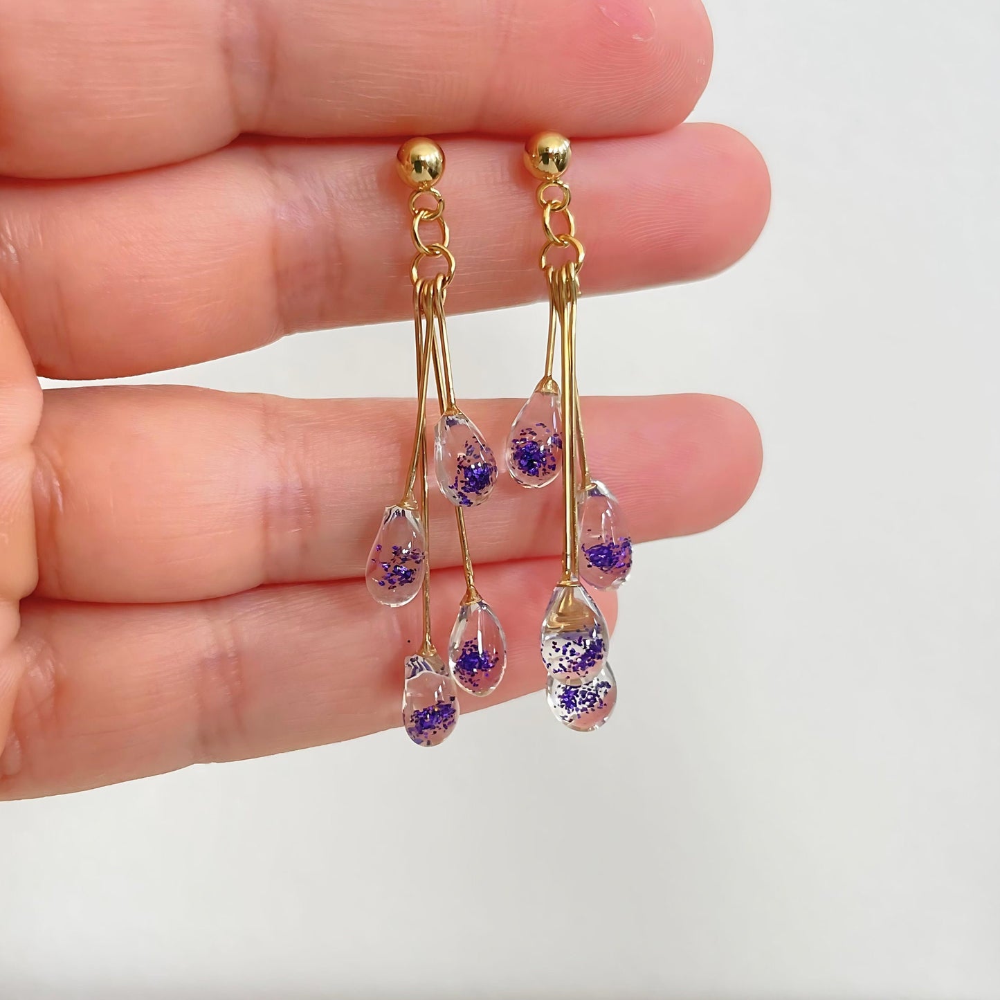 Purple Raindrop Dangling Earrings