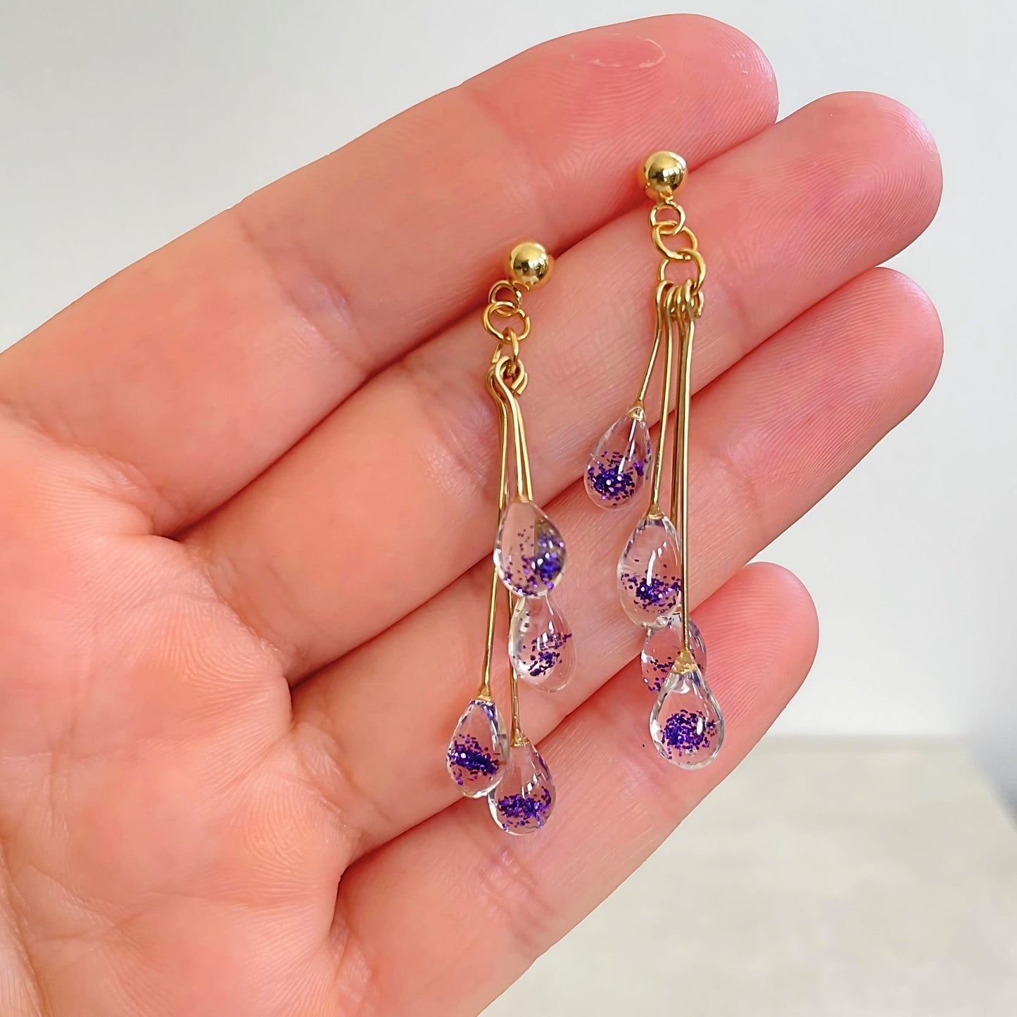 Purple Raindrop Dangling Earrings