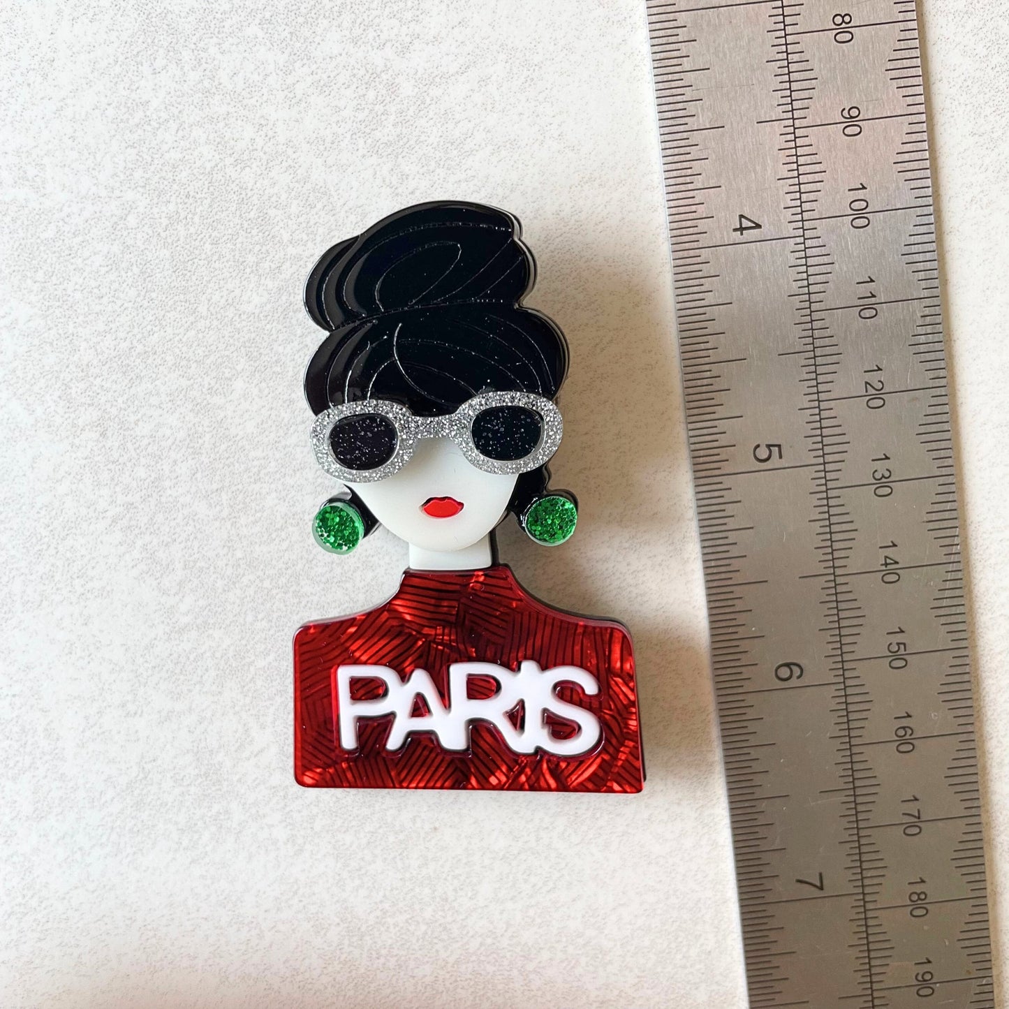 Art Deco red&black lady acrylic pin brooch