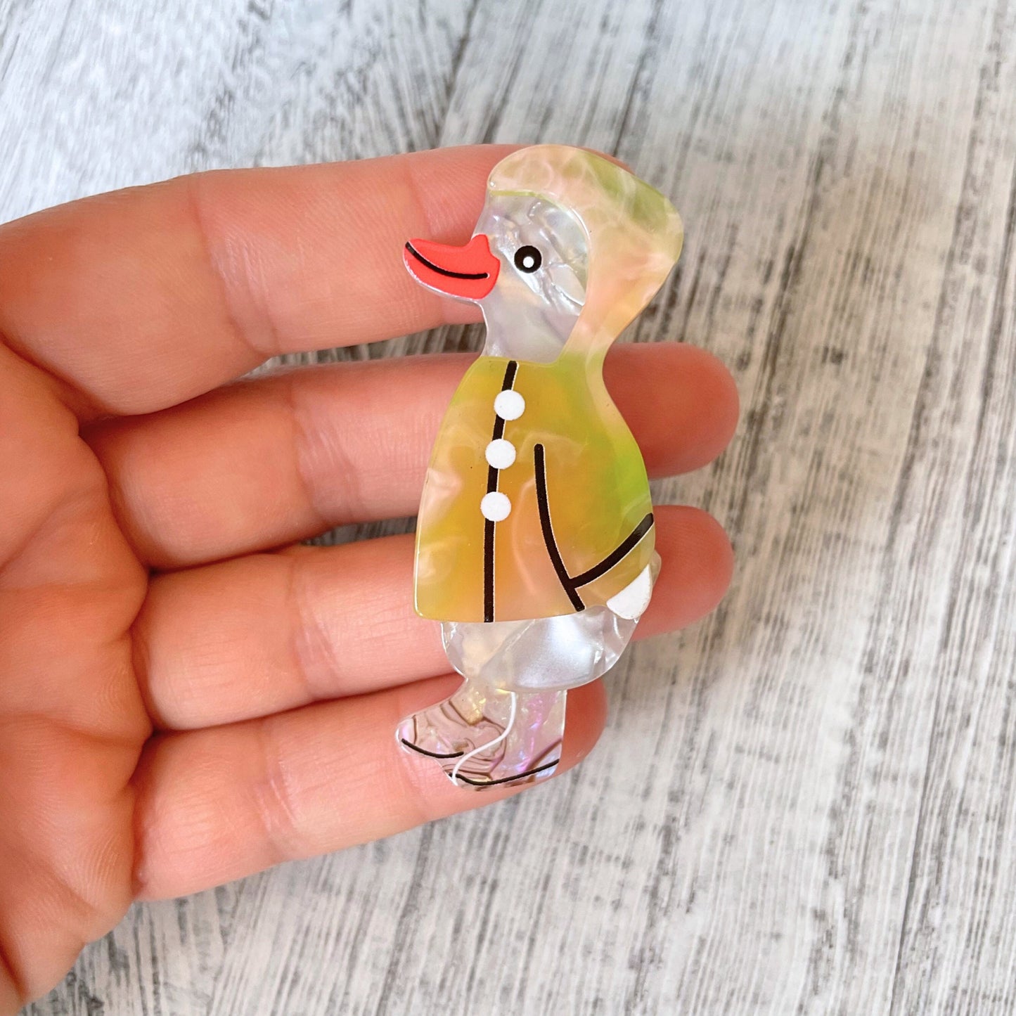 Art Deco cute duck with boots acrylic brooch