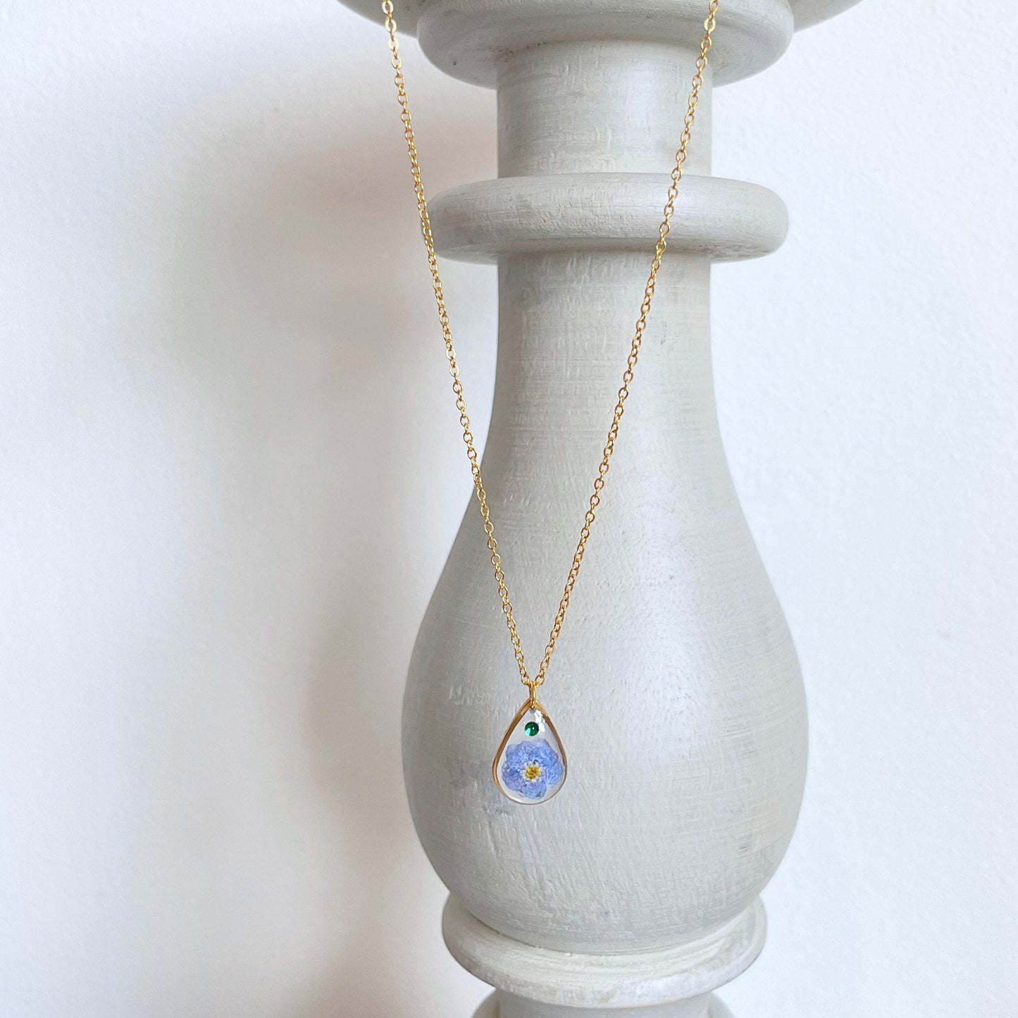 Forget Me Not Flower Birthstone  Necklace