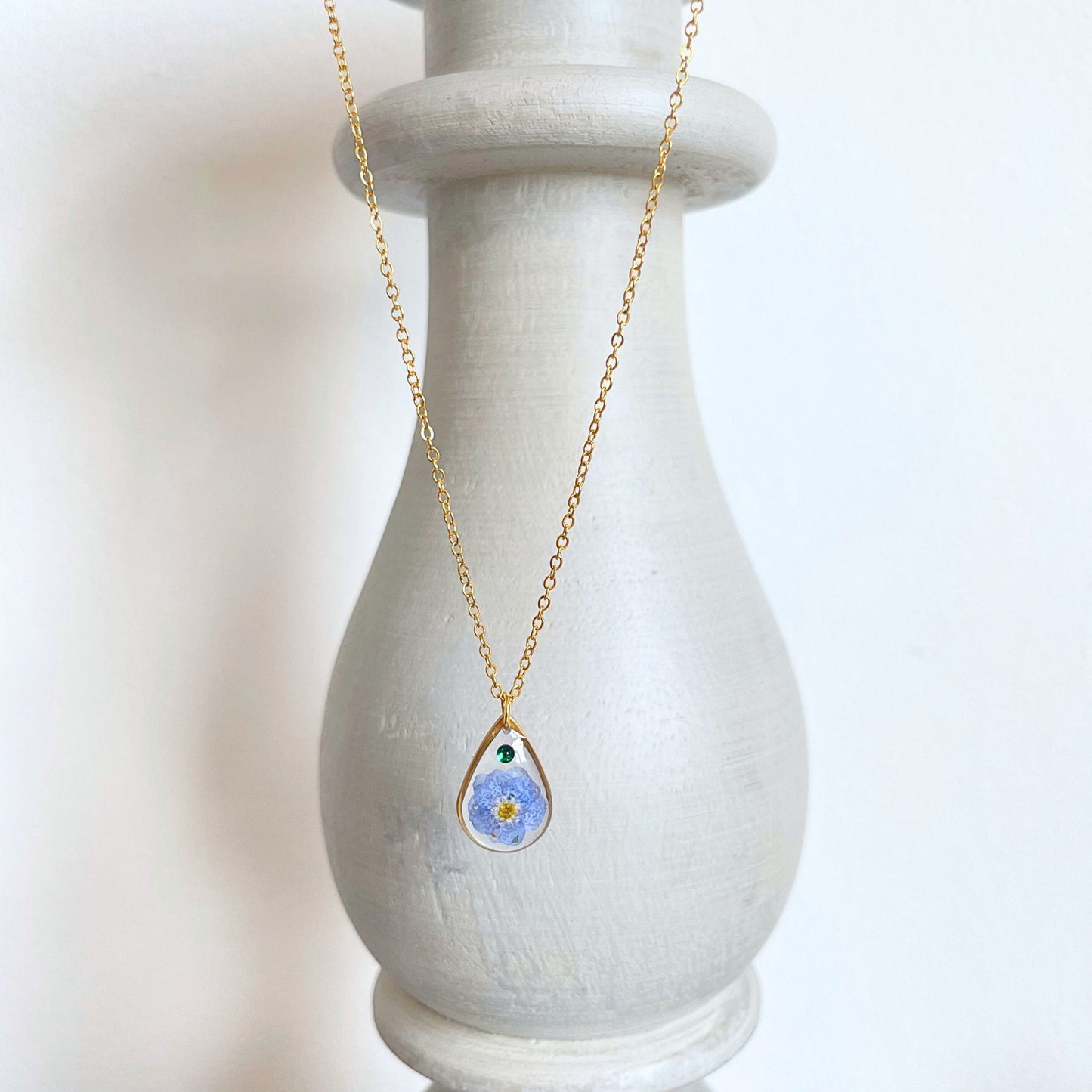 Forget Me Not Flower Birthstone  Necklace