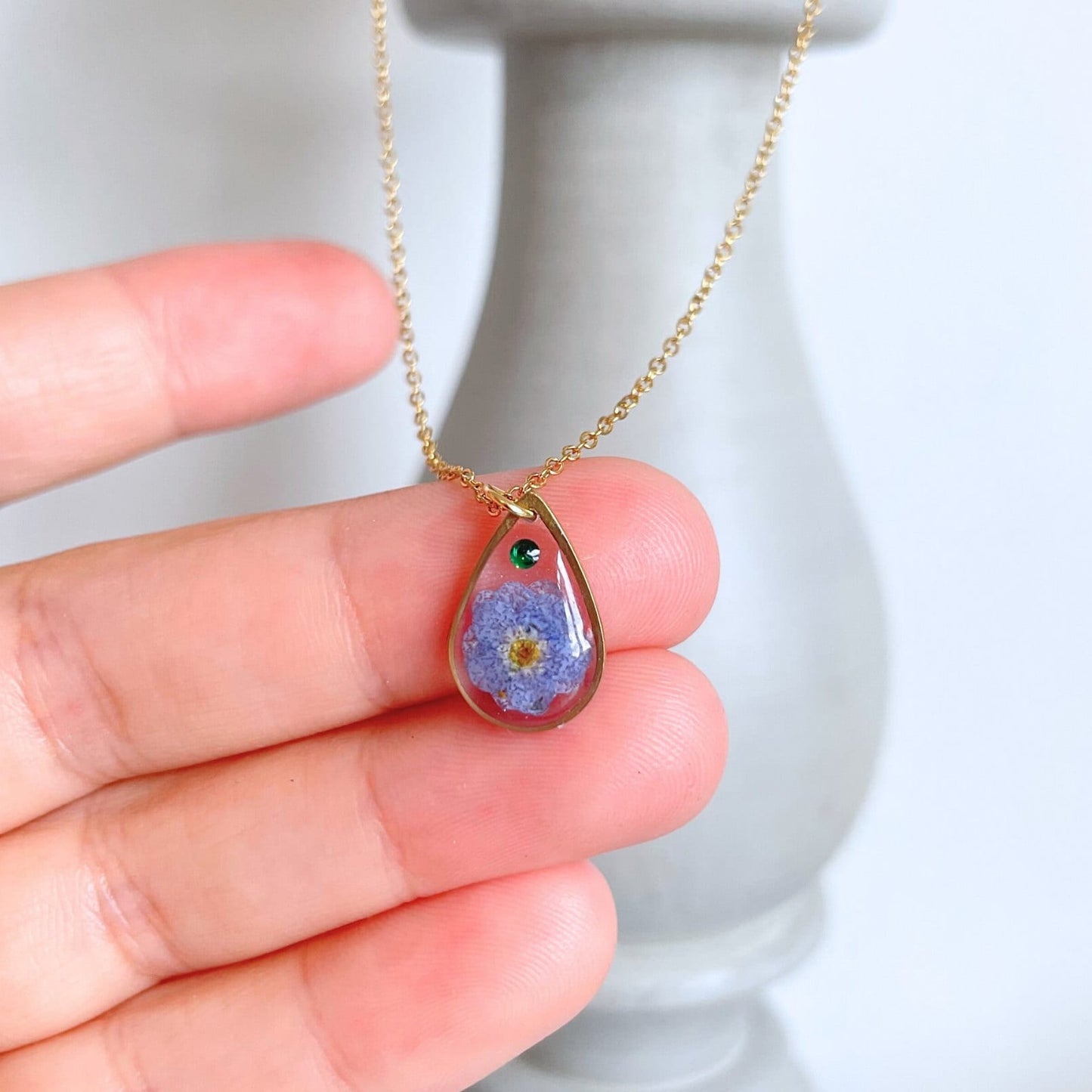 Forget Me Not Flower Birthstone  Necklace