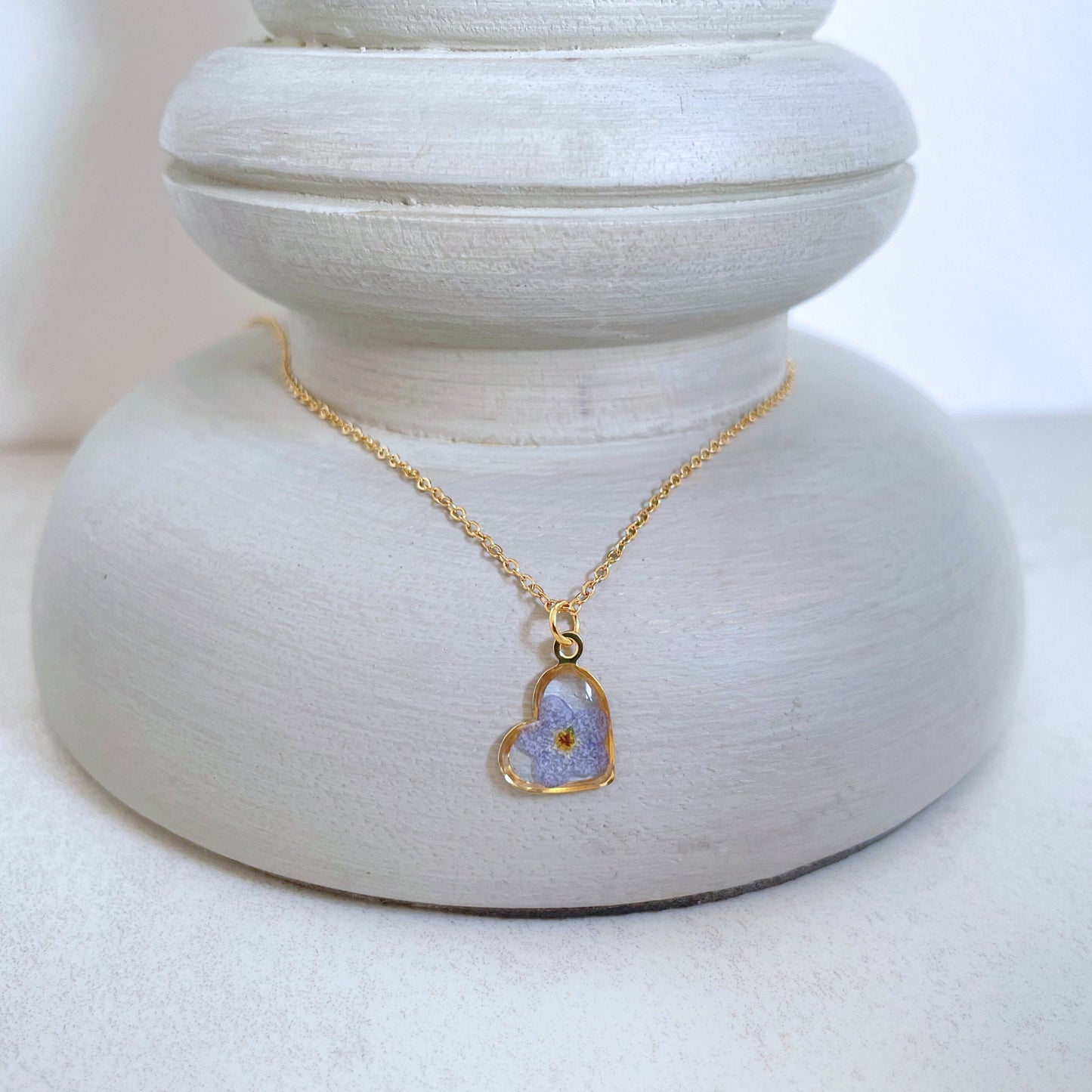 Forget Me Not Flower Heart Charm Necklace