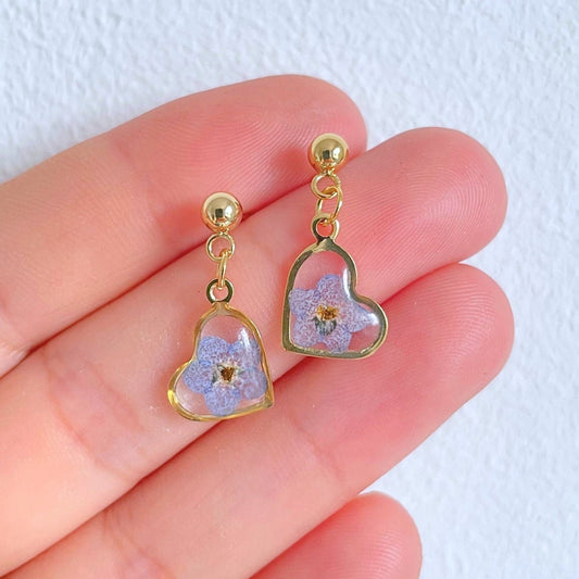 Forget Me Not Heart Drop Earrings