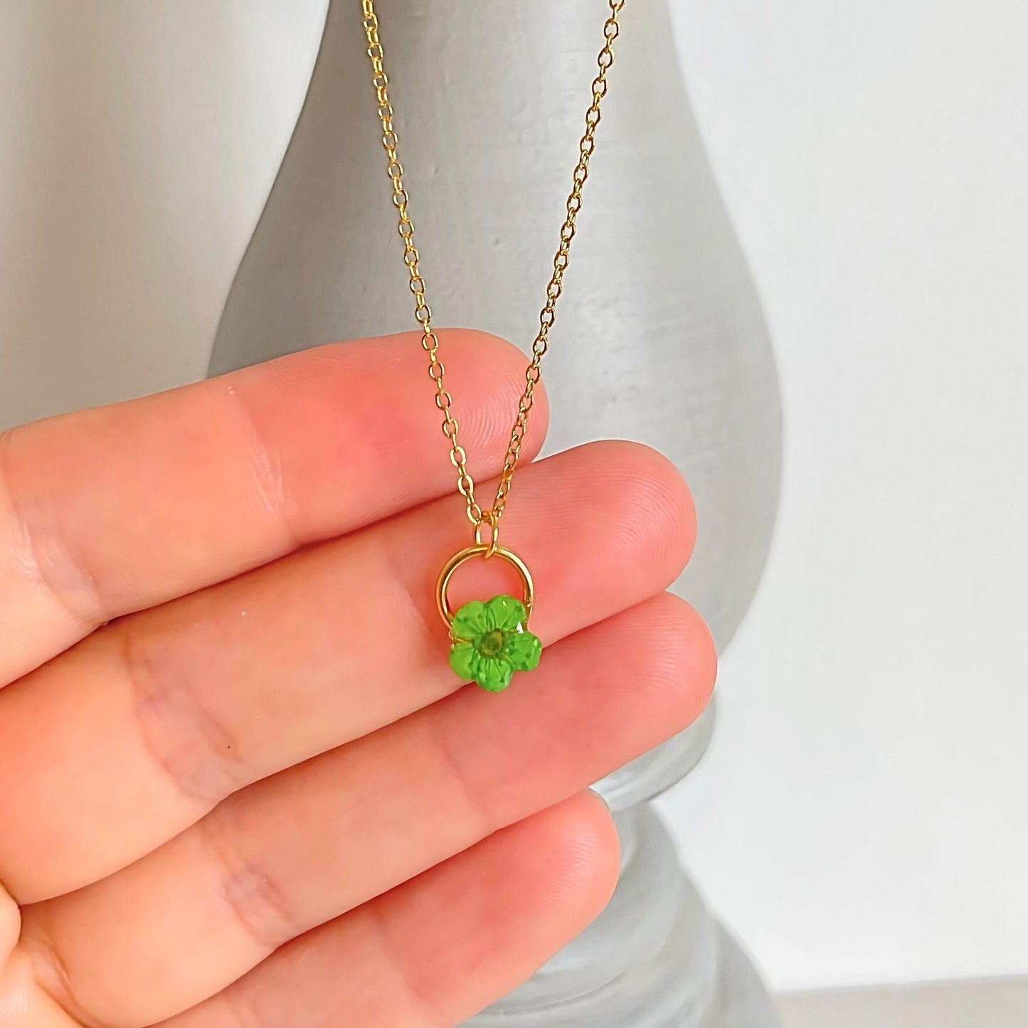 Green Blossom Charm Necklace