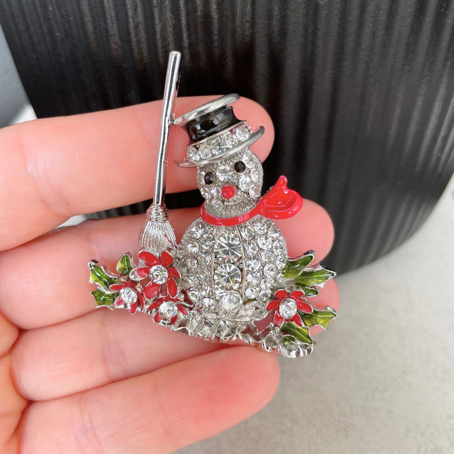 Charming crystal snowman silver pin brooch