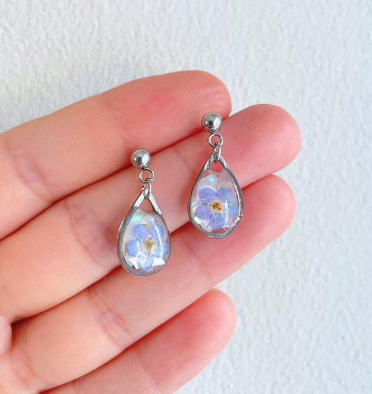 Forget Me Not Flower Teardrop Earrings