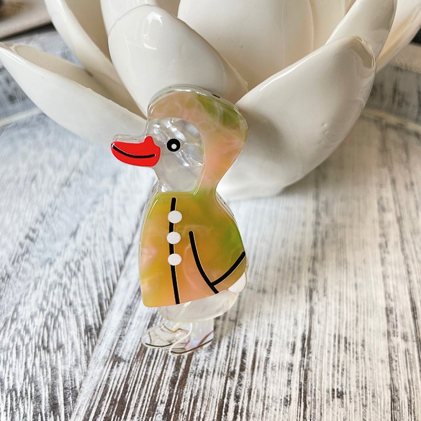 Art Deco cute duck with boots acrylic brooch