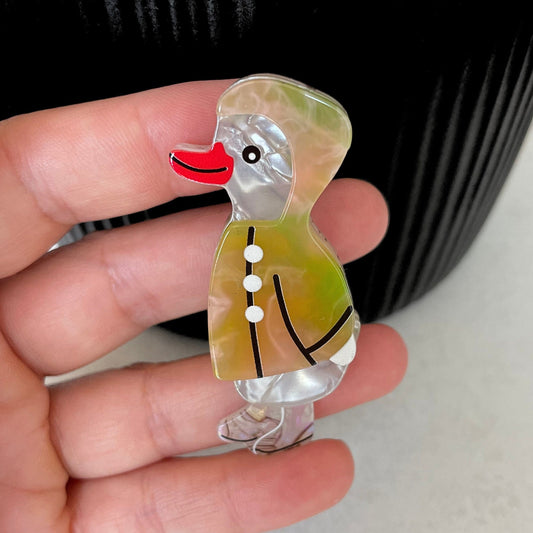 Art Deco cute duck with boots acrylic brooch