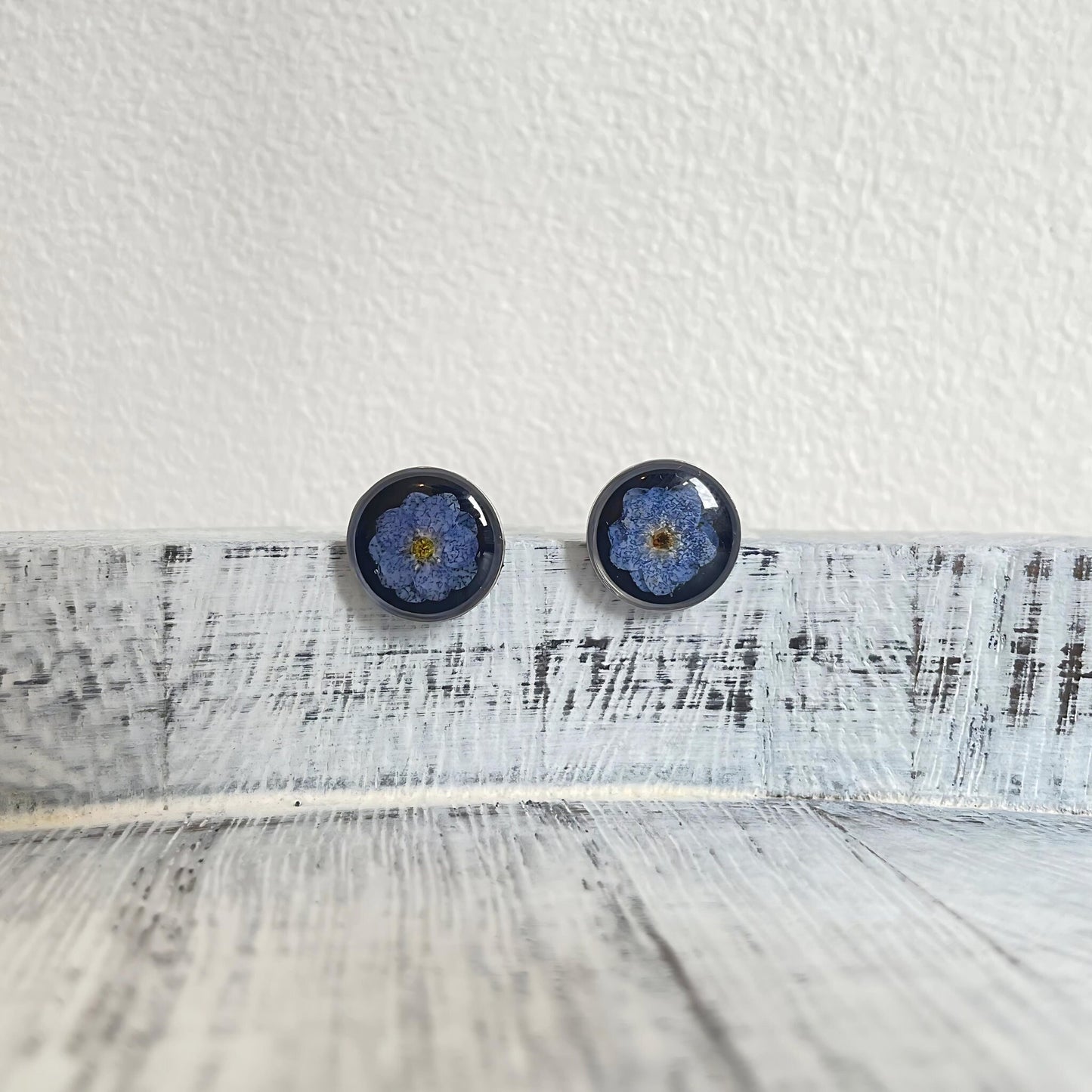 Forget Me Not Black Button Earrings