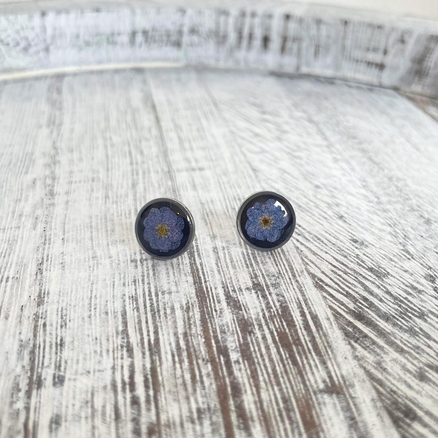 Forget Me Not Black Button Earrings