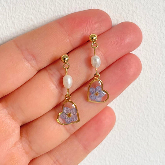 Forget Me Not Flower Pearl Drop Earrings