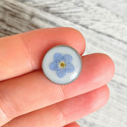 Dainty Real Pressed Blue Forget Me Not Flower Pin Brooch