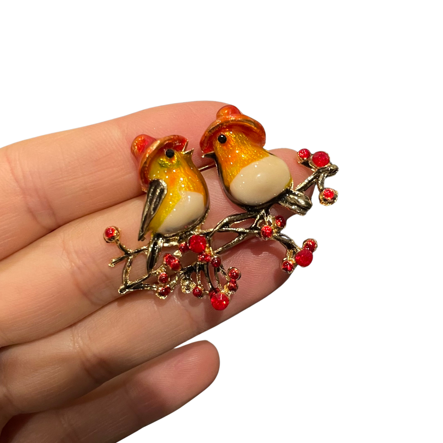 Robin Red Brest Bird Tree Branch Gold BroocH Pin