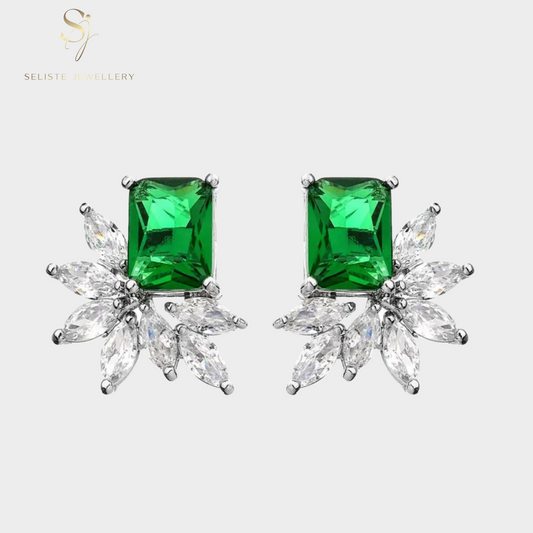 Dainty Square Green Emerald Earrings