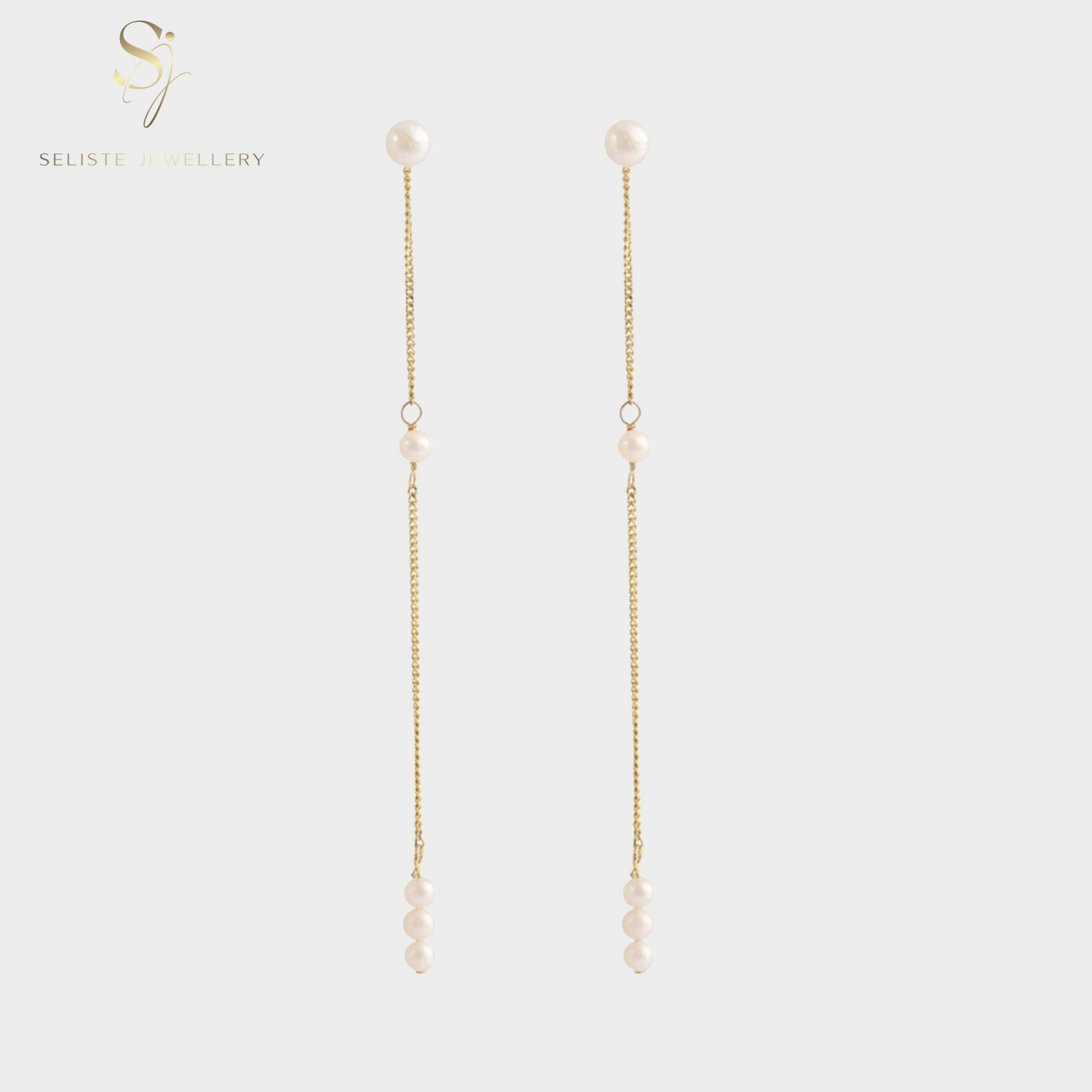 Dainty Long Chain Pearls Drop Earrings