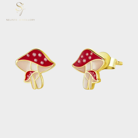 Dainty Red Mushroom Stud Earrings