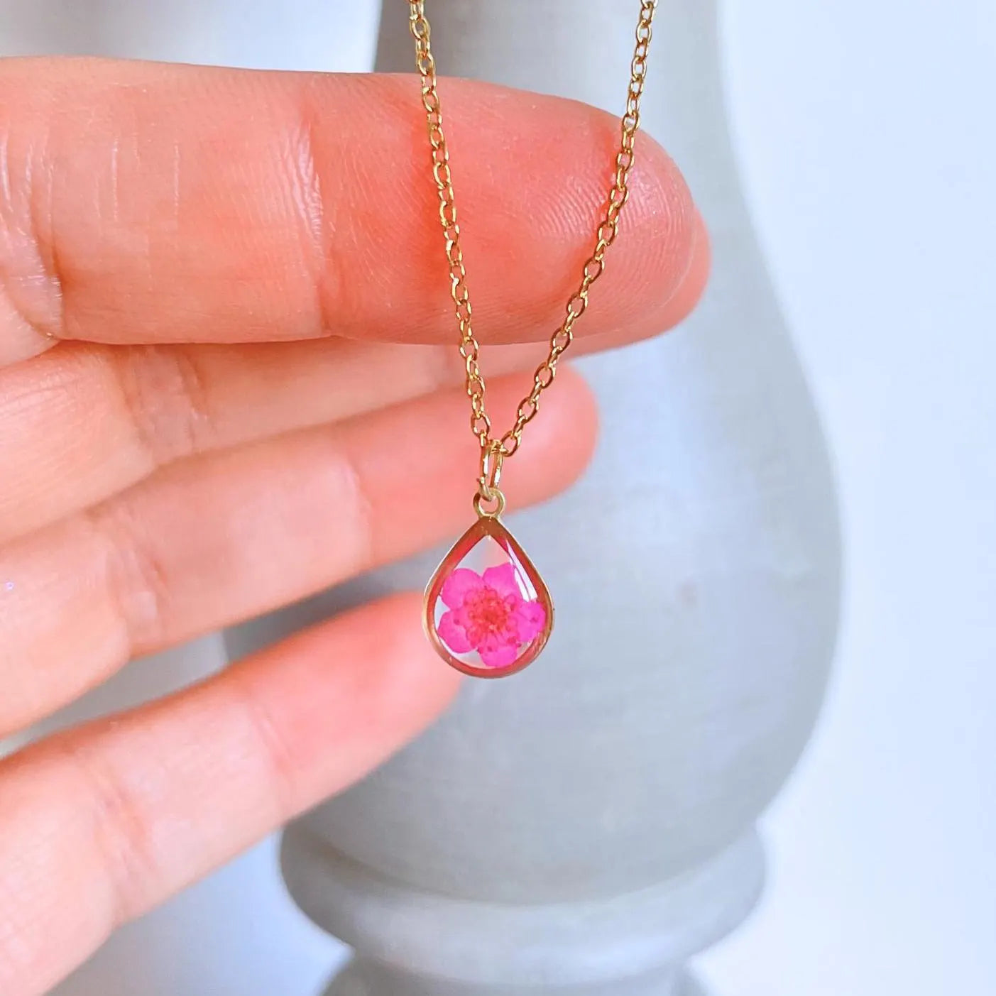 Pink Blossom Teardrop Charm Necklace