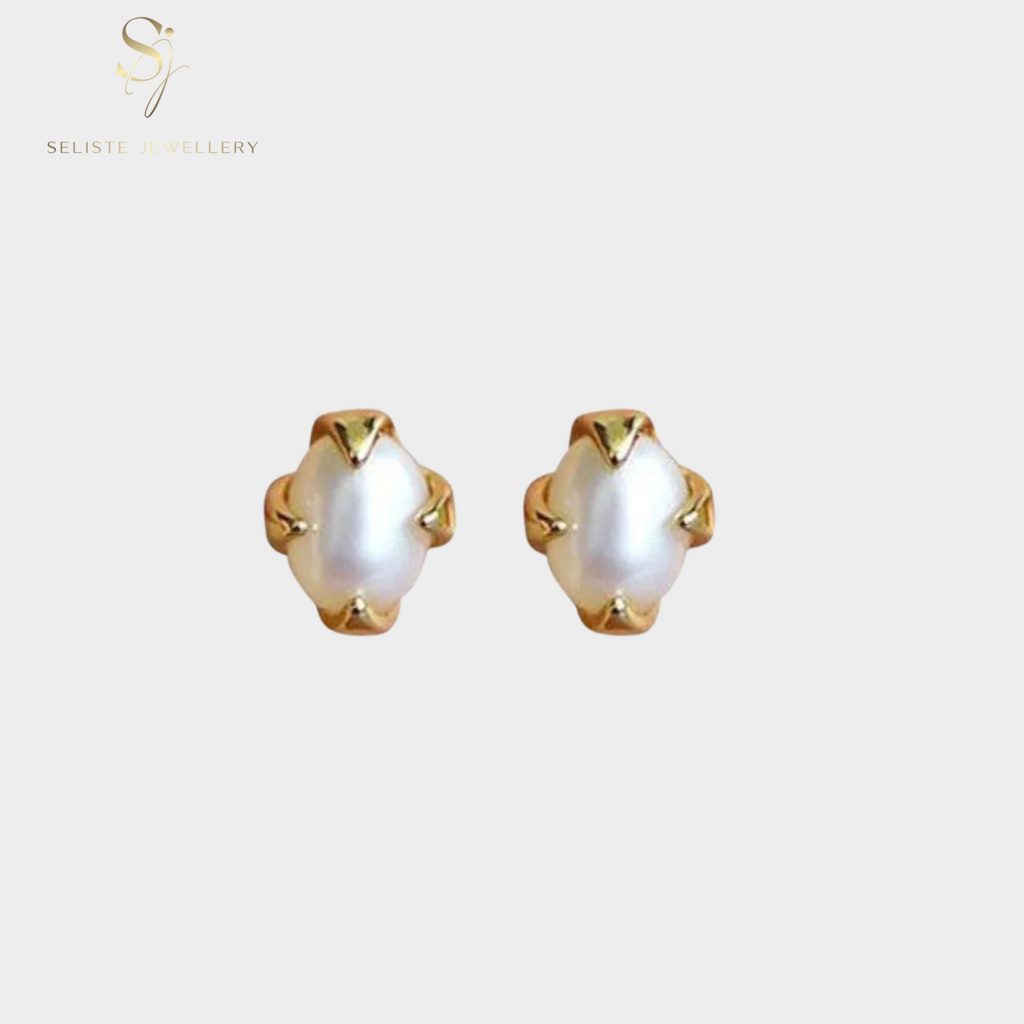 Dainty Oval Pearl Stud Earrings