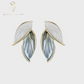 Elegance in Blue and White: Delicate Leaf Stud Earrings