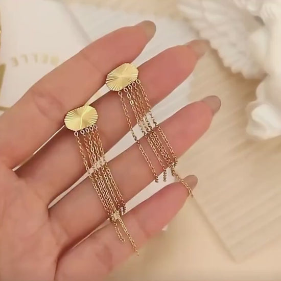 18K Gold Plated Tassel Chain  Earrings-Gold Chain Long Tassel Earrings-Statement Tassel Dangle Earrings-Geometric Stud Earrings-Gift For Her