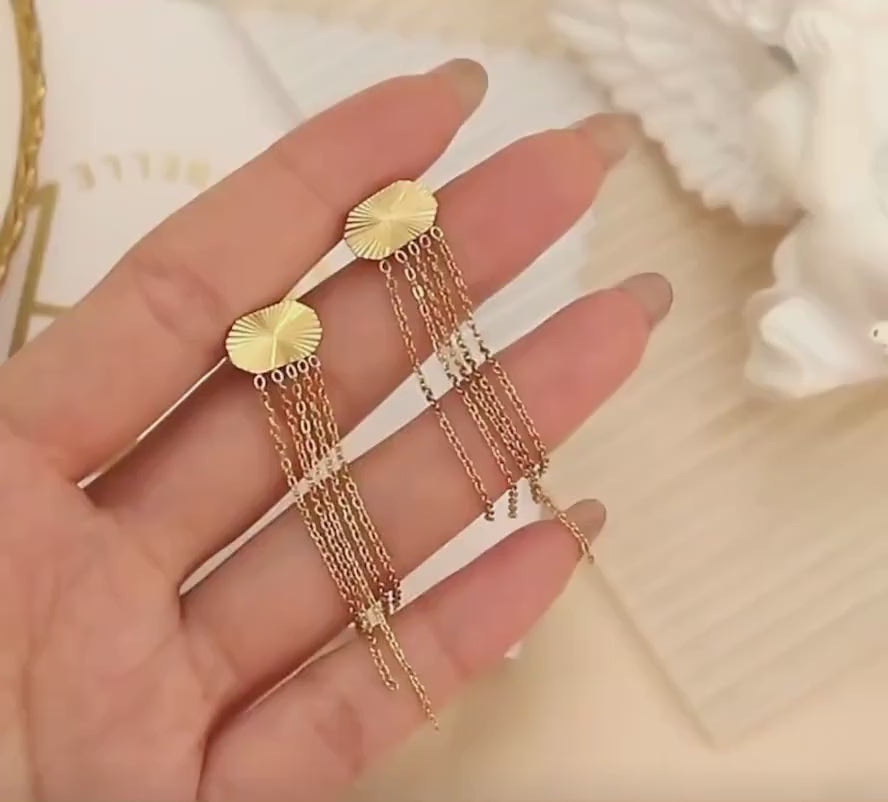 18K Gold Plated Tassel Chain  Earrings-Gold Chain Long Tassel Earrings-Statement Tassel Dangle Earrings-Geometric Stud Earrings-Gift For Her