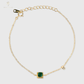 Minimalist Green Emerald Square Charm Gold Bracelet
