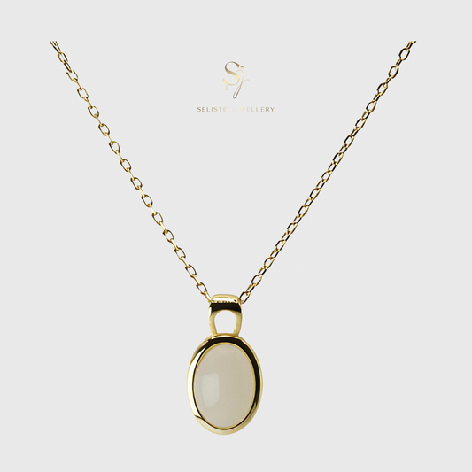 18k Gold Oval Crystal Pendant Necklace