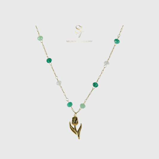 Dainty Tulip Pendent Beaded Chain Necklace