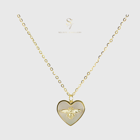 Dainty Heart Bee Pendant Necklace