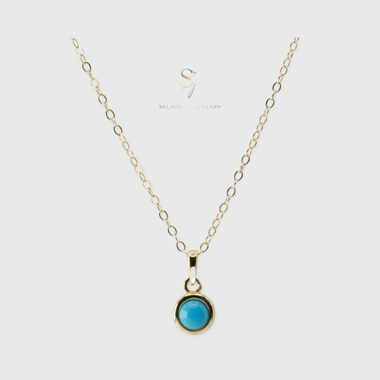 Round Blue Turquoise Mini Charm Necklace