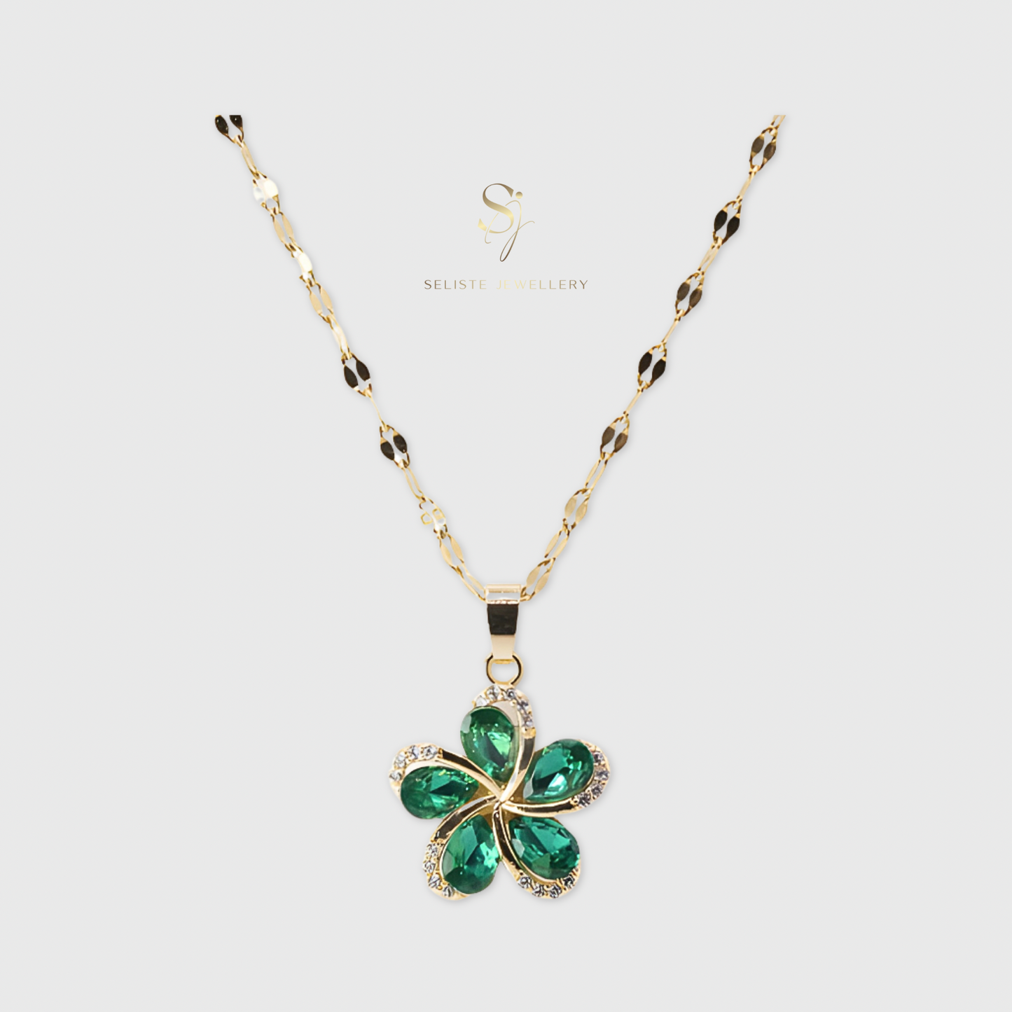 Minimalist Green CZ Flower Pendant Necklace