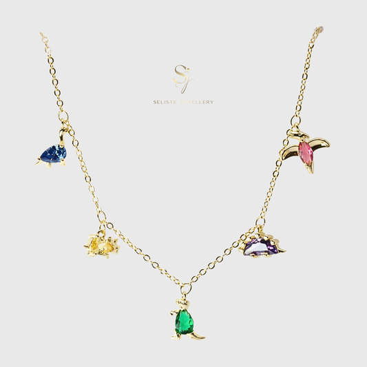 18K Gold Cute Tiny Dinosaur Charm Necklace