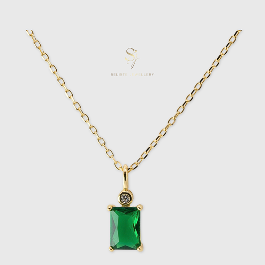 Dainty Gold Emerald Pendent Necklace