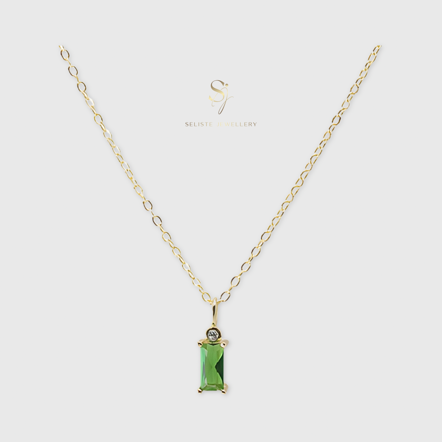 Minimalist Green Emerald Baguette Pendant Necklace